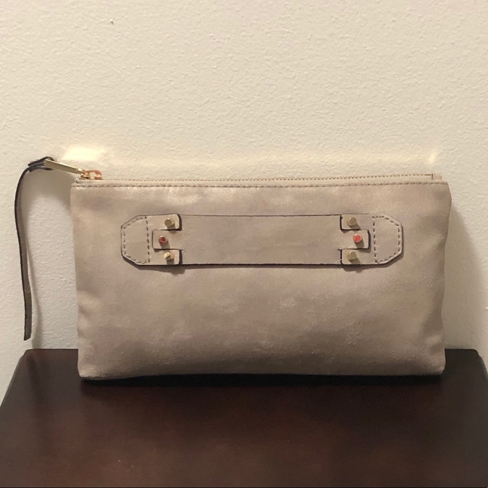 SHE + LO LARGE LEATHER METALLIC CLUTCH LIKE NEW
